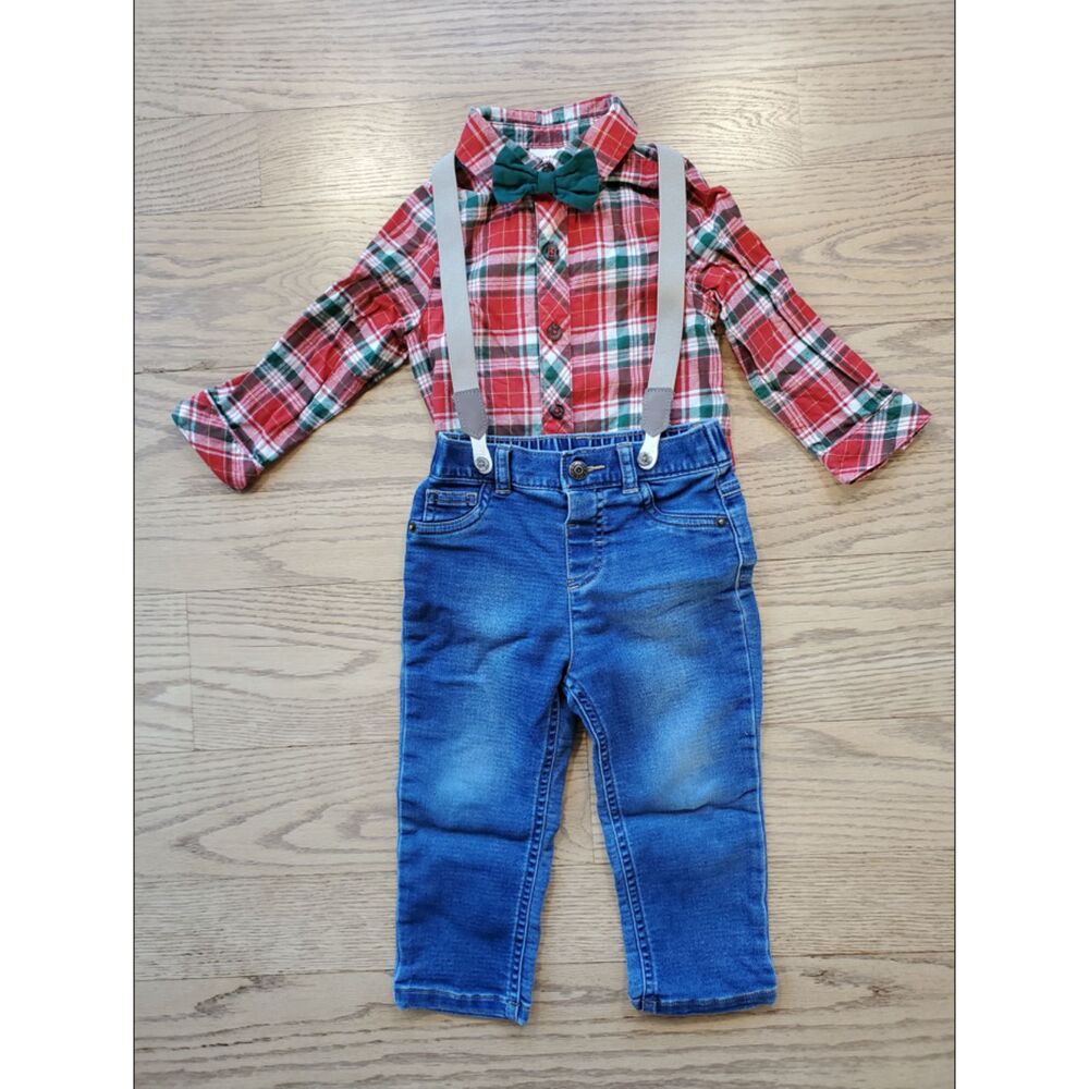 Cat & Jack Boys 18M Christmas Holidays Outfit 4pcs Set Red Green White Plaid